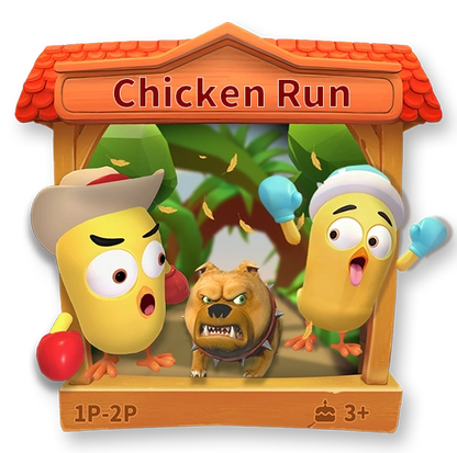 Game box for 'Chicken Run' with cartoon characters and game details.