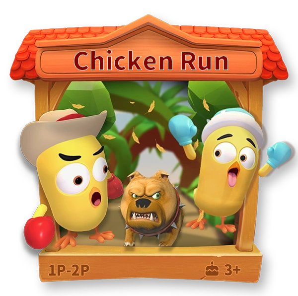Game box for 'Chicken Run' with cartoon characters and game details.