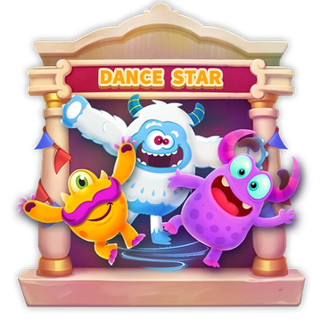 Three colorful monsters on a stage with 'Dance Star' text above them.