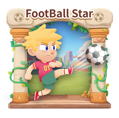 Cartoon character kicking a soccer ball with 'FootBall Star' text above.