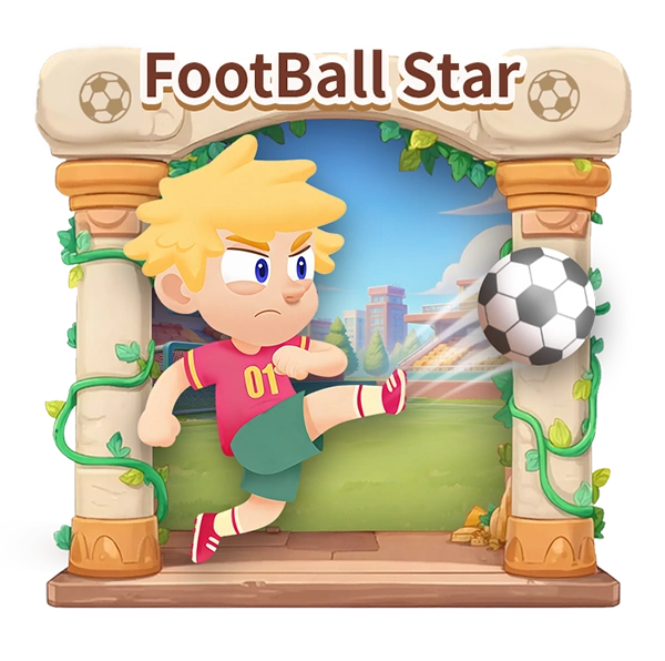 Cartoon character kicking a soccer ball with 'FootBall Star' text above.
