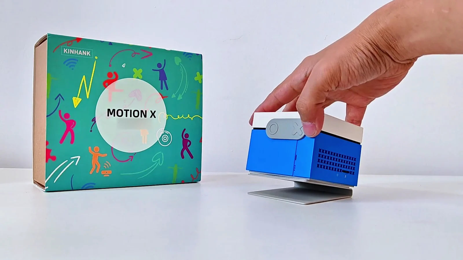 Blue and white Kinhank MotionX on a white background