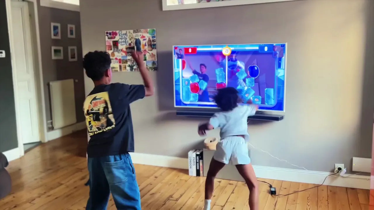 Children playing KINHANK MotionX in a home living room